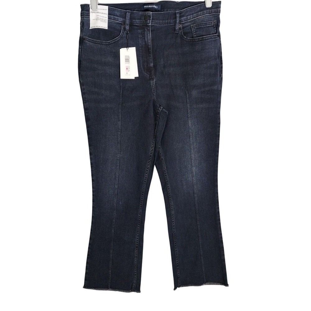 Calvin Klein Jeans Women 32 Black Kick Flare Stretch Denim Mid Rise Stonewash
